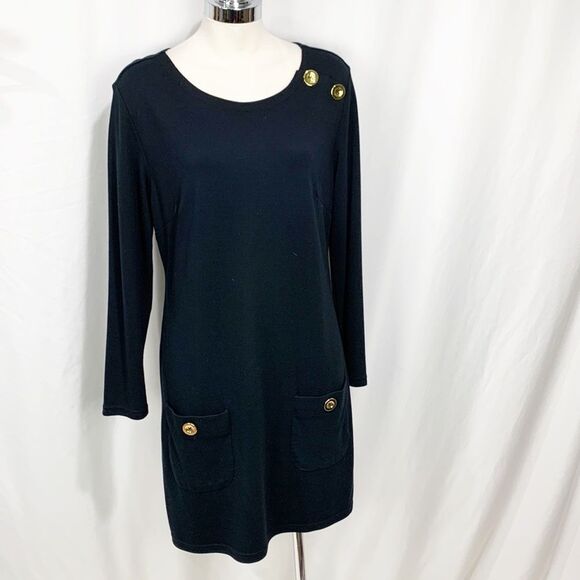 Sail To Sable STS Black Shift Dress w Gold Button Details Medium - Picture 11 of 11